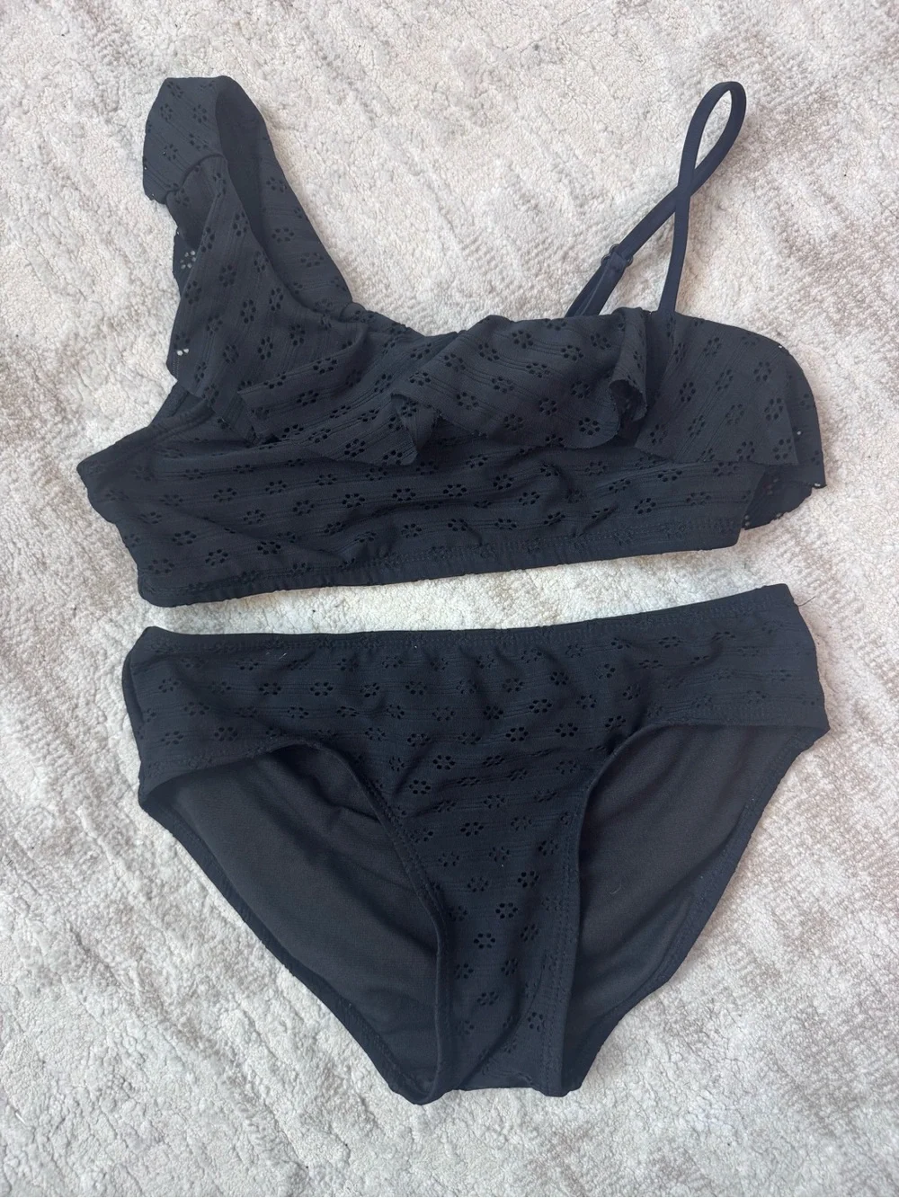 Black One-Shoulder Ruffle Bikini Set
